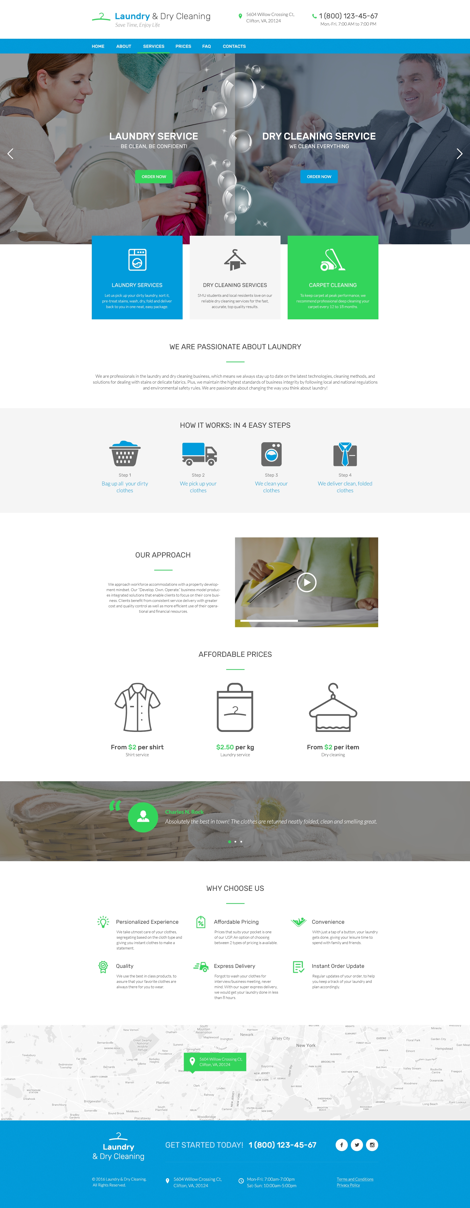 Home Page preview for Laundry Dry Cleaning Services free PSD website template